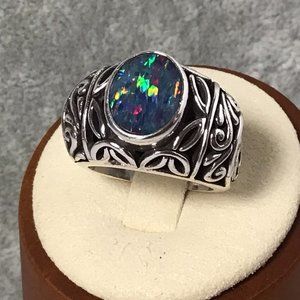 Black Opal Artisan Designed Sterling Silver Ring Size 6.5